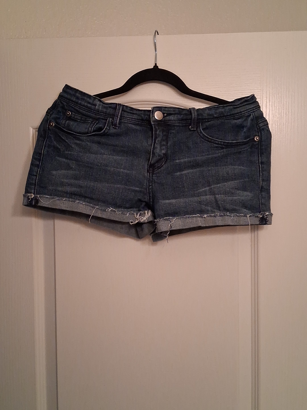 2.1 Denim Dark Indigo Frayed Hem Jean Shorts